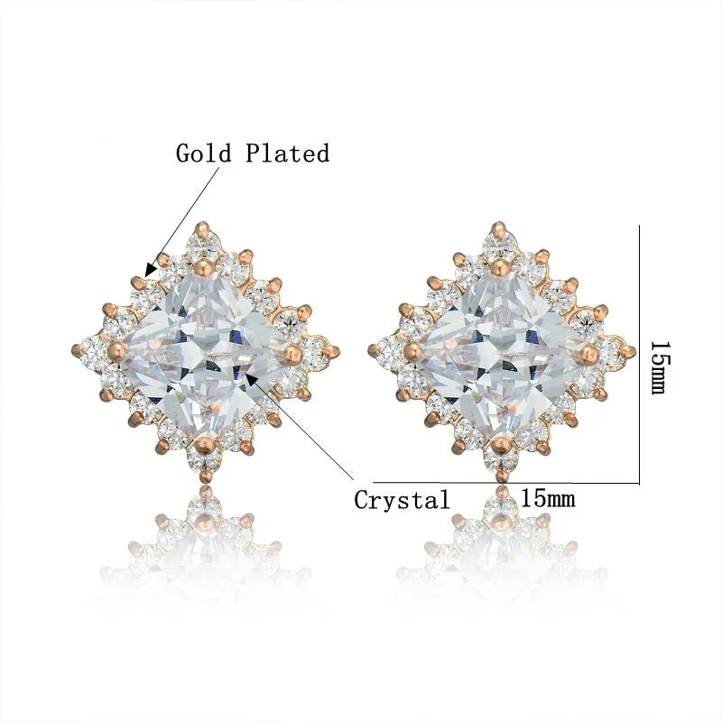 Sparkling Stud Earrings - Made With Crystal CZ Stone - Gold Plated Sparkling Stud Earrings - Made With Crystal CZ Stone - Gold Plated